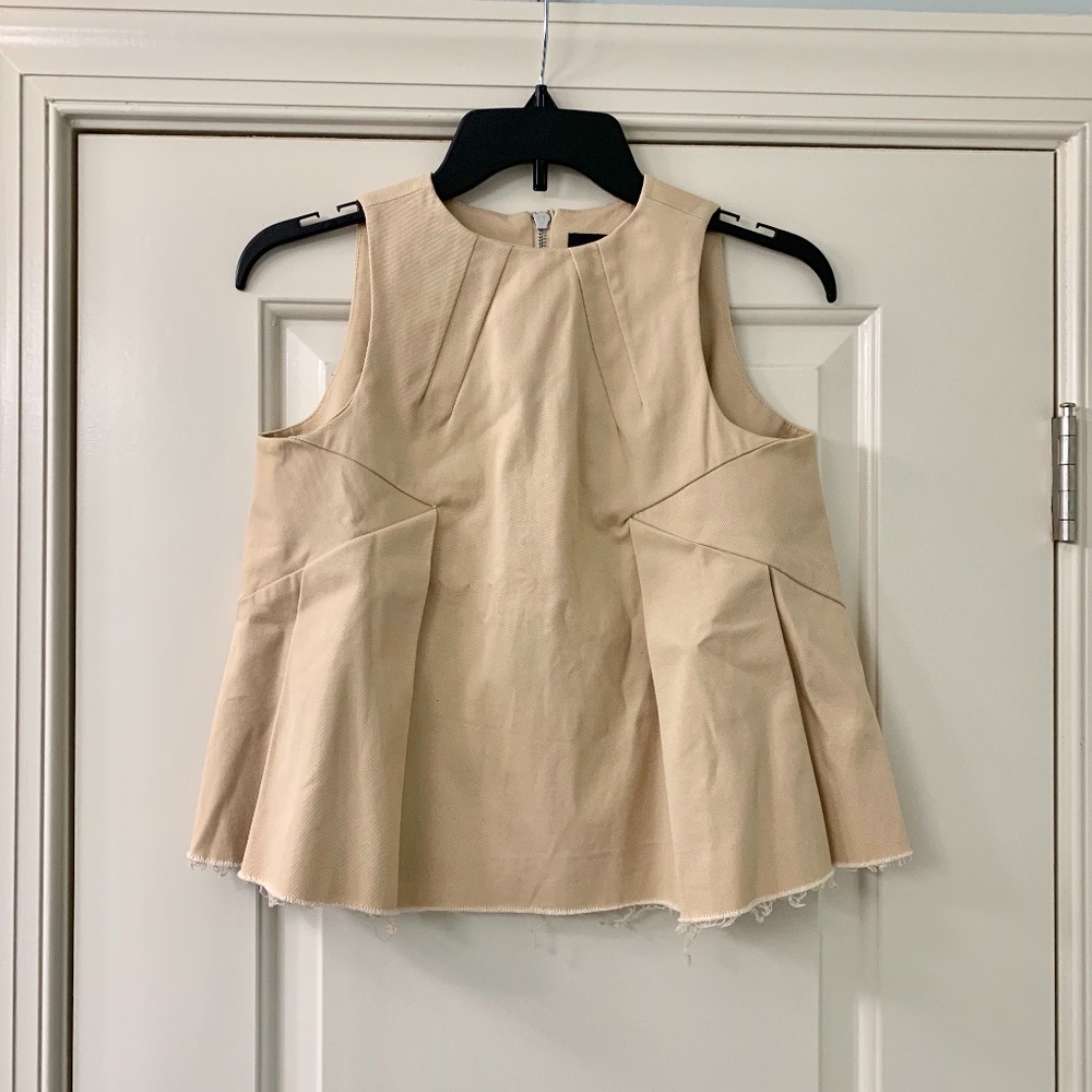 Kendall + Kylie Tan Camel Peplum Frayed Crop Top - Picture 1 of 4